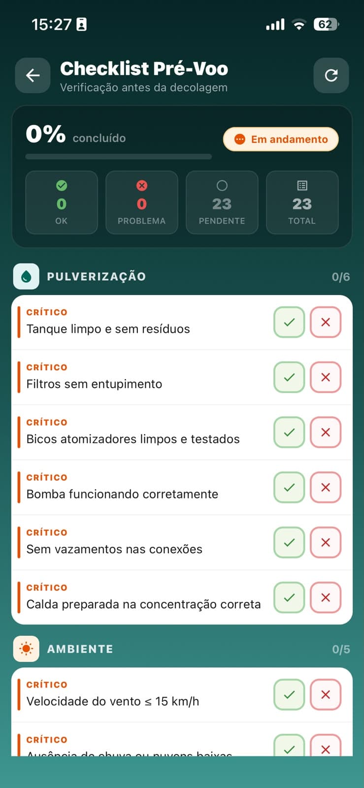 Checklist pré-voo no AeroGestão