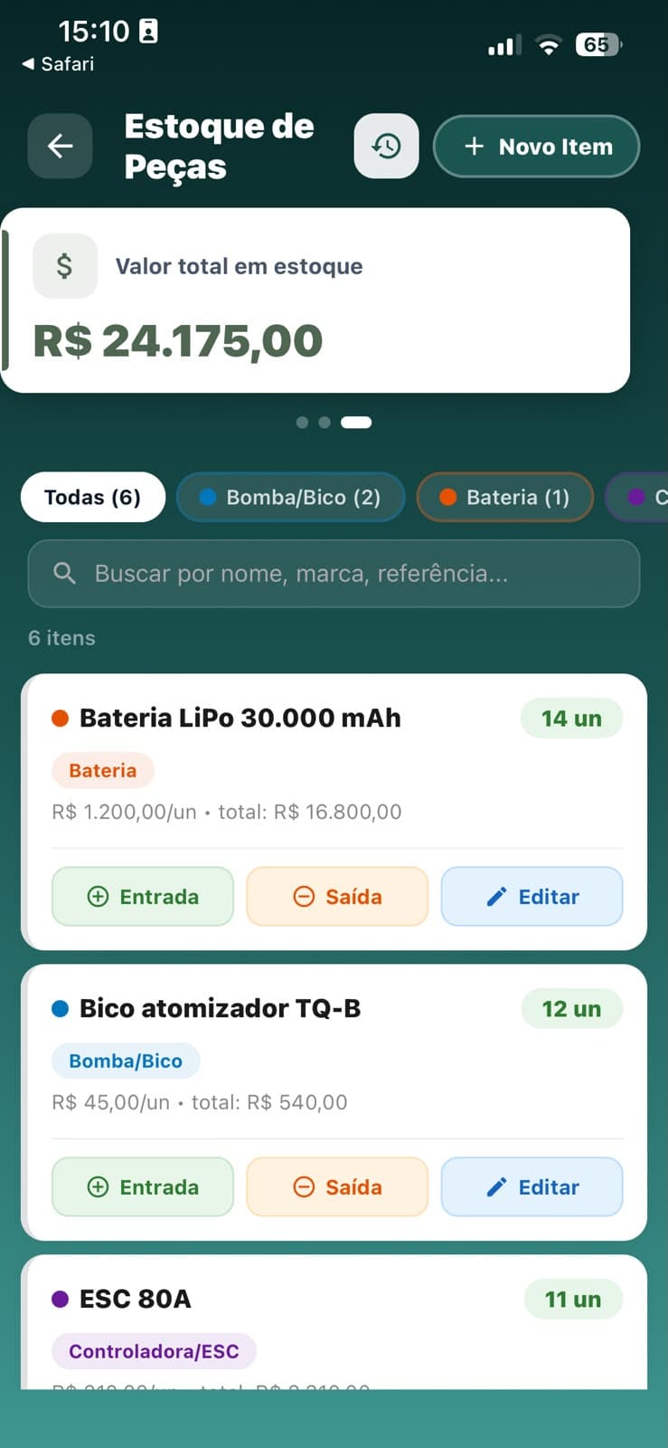 Lista de estoque no AeroGestão